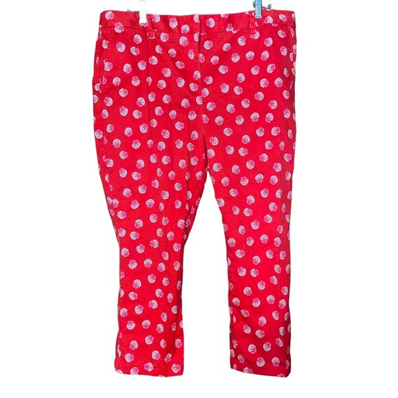 Lands End Womens Red White Print Mid Rise Pants Size 18 - Picture 1 of 7